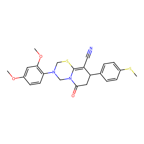 3-(2,4-dimethoxyphenyl)-8-[4-(methylsulfanyl)phenyl]-6-oxo-3,4,7,8-tetrahydro-2H,6H-pyrido[2,1-b][1,3,5]thiadiazine-9-carbonitrile structure