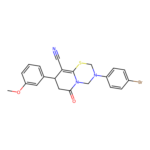 3-(4-bromophenyl)-8-(3-methoxyphenyl)-6-oxo-3,4,7,8-tetrahydro-2H,6H-pyrido[2,1-b][1,3,5]thiadiazine-9-carbonitrile structure