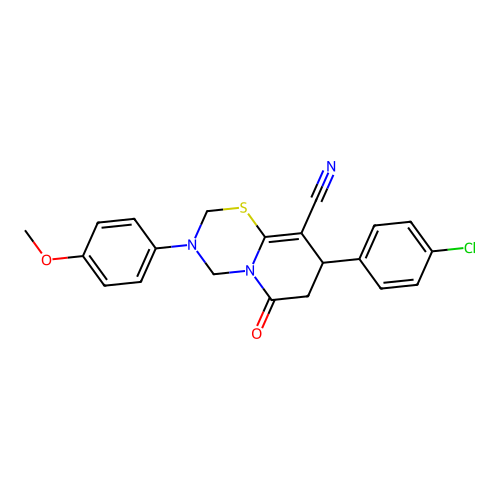 8-(4-chlorophenyl)-3-(4-methoxyphenyl)-6-oxo-3,4,7,8-tetrahydro-2H,6H-pyrido[2,1-b][1,3,5]thiadiazine-9-carbonitrile structure