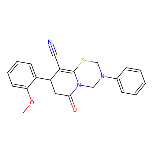 8-(2-methoxyphenyl)-6-oxo-3-phenyl-3,4,7,8-tetrahydro-2H,6H-pyrido[2,1-b][1,3,5]thiadiazine-9-carbonitrile structure