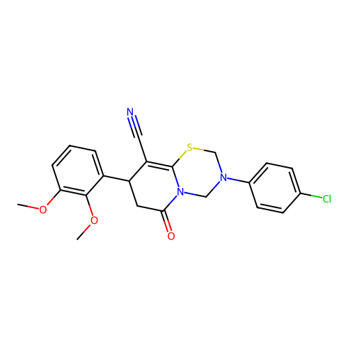 3-(4-chlorophenyl)-8-(2,3-dimethoxyphenyl)-6-oxo-3,4,7,8-tetrahydro-2H,6H-pyrido[2,1-b][1,3,5]thiadiazine-9-carbonitrile structure