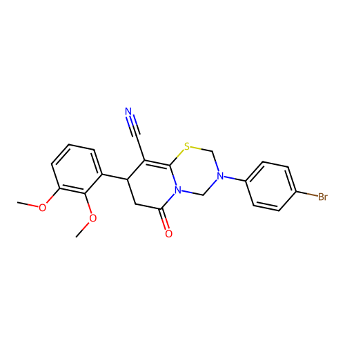 3-(4-bromophenyl)-8-(2,3-dimethoxyphenyl)-6-oxo-3,4,7,8-tetrahydro-2H,6H-pyrido[2,1-b][1,3,5]thiadiazine-9-carbonitrile structure
