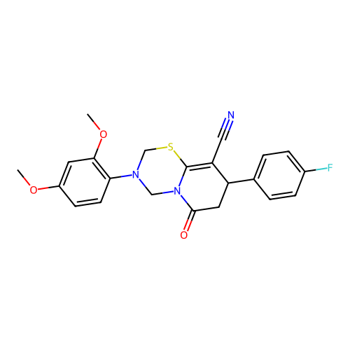 3-(2,4-dimethoxyphenyl)-8-(4-fluorophenyl)-6-oxo-2,3,4,6,7,8-hexahydropyrido[2,1-b][1,3,5]thiadiazine-9-carbonitrile structure