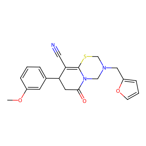 3-(furan-2-ylmethyl)-8-(3-methoxyphenyl)-6-oxo-2,3,4,6,7,8-hexahydropyrido[2,1-b][1,3,5]thiadiazine-9-carbonitrile structure