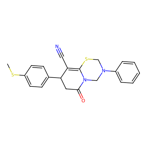 8-[4-(methylsulfanyl)phenyl]-6-oxo-3-phenyl-3,4,7,8-tetrahydro-2H,6H-pyrido[2,1-b][1,3,5]thiadiazine-9-carbonitrile structure