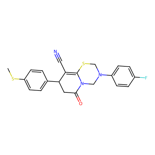 3-(4-fluorophenyl)-8-[4-(methylsulfanyl)phenyl]-6-oxo-3,4,7,8-tetrahydro-2H,6H-pyrido[2,1-b][1,3,5]thiadiazine-9-carbonitrile structure