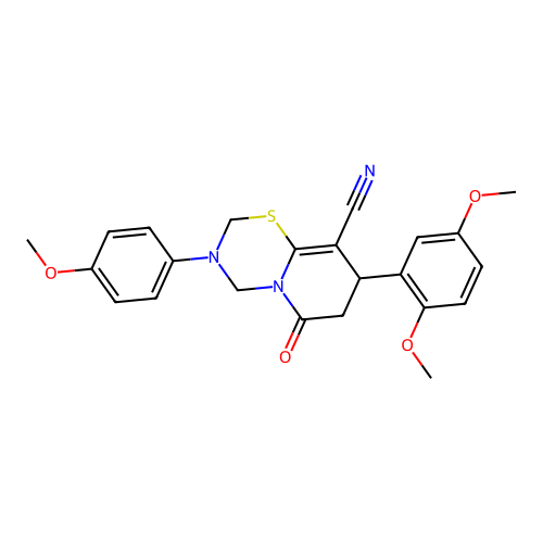 8-(2,5-dimethoxyphenyl)-3-(4-methoxyphenyl)-6-oxo-3,4,7,8-tetrahydro-2H,6H-pyrido[2,1-b][1,3,5]thiadiazine-9-carbonitrile structure
