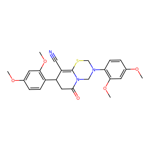 3,8-bis(2,4-dimethoxyphenyl)-6-oxo-3,4,7,8-tetrahydro-2H,6H-pyrido[2,1-b][1,3,5]thiadiazine-9-carbonitrile structure