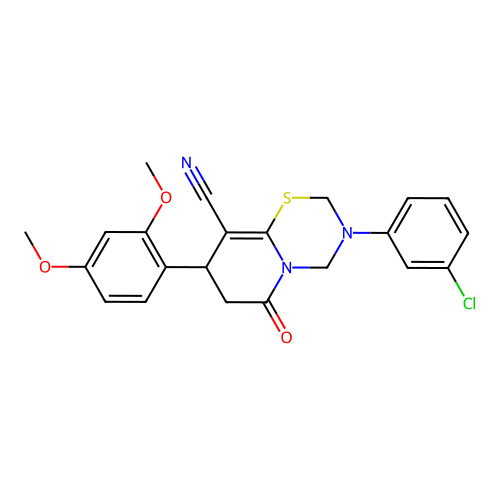3-(3-chlorophenyl)-8-(2,4-dimethoxyphenyl)-6-oxo-2,3,4,6,7,8-hexahydropyrido[2,1-b][1,3,5]thiadiazine-9-carbonitrile structure