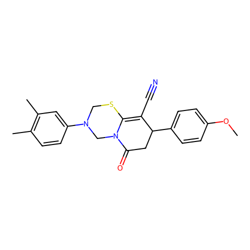3-(3,4-dimethylphenyl)-8-(4-methoxyphenyl)-6-oxo-2,3,4,6,7,8-hexahydropyrido[2,1-b][1,3,5]thiadiazine-9-carbonitrile structure