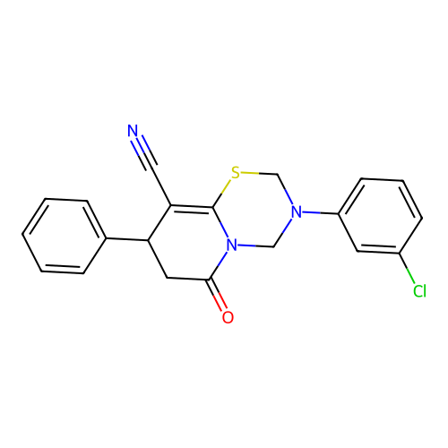 3-(3-chlorophenyl)-6-oxo-8-phenyl-3,4,7,8-tetrahydro-2H,6H-pyrido[2,1-b][1,3,5]thiadiazine-9-carbonitrile structure