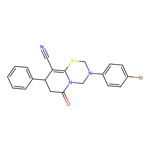 3-(4-bromophenyl)-6-oxo-8-phenyl-3,4,7,8-tetrahydro-2H,6H-pyrido[2,1-b][1,3,5]thiadiazine-9-carbonitrile structure