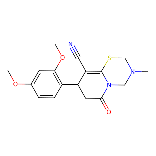 8-(2,4-dimethoxyphenyl)-3-methyl-6-oxo-3,4,7,8-tetrahydro-2H,6H-pyrido[2,1-b][1,3,5]thiadiazine-9-carbonitrile structure