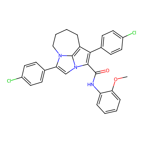 1,4-bis(4-chlorophenyl)-N-(2-methoxyphenyl)-5,6,7,8-tetrahydro-2a,4a-diazacyclopenta[cd]azulene-2-carboxamide structure