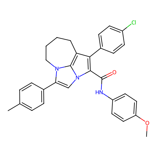 1-(4-chlorophenyl)-N-(4-methoxyphenyl)-4-(4-methylphenyl)-5,6,7,8-tetrahydro-2a,4a-diazacyclopenta[cd]azulene-2-carboxamide structure