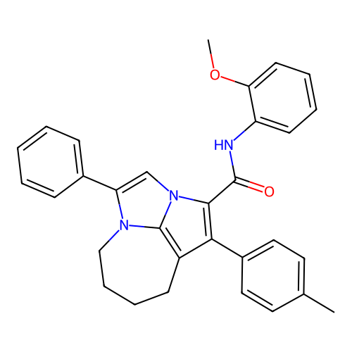N-(2-methoxyphenyl)-1-(4-methylphenyl)-4-phenyl-5,6,7,8-tetrahydro-2a,4a-diazacyclopenta[cd]azulene-2-carboxamide structure