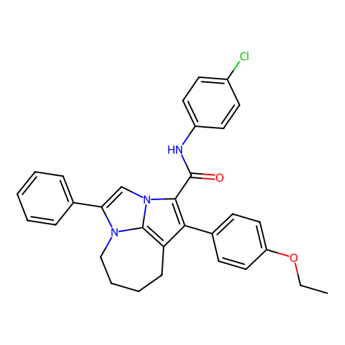 N-(4-chlorophenyl)-1-(4-ethoxyphenyl)-4-phenyl-5,6,7,8-tetrahydro-2a,4a-diazacyclopenta[cd]azulene-2-carboxamide structure
