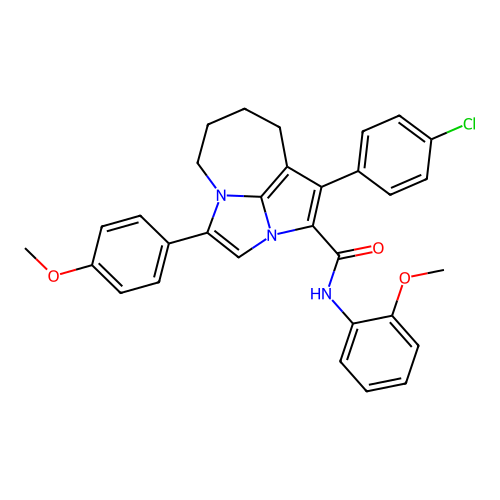 1-(4-chlorophenyl)-N-(2-methoxyphenyl)-4-(4-methoxyphenyl)-5,6,7,8-tetrahydro-2a,4a-diazacyclopenta[cd]azulene-2-carboxamide structure