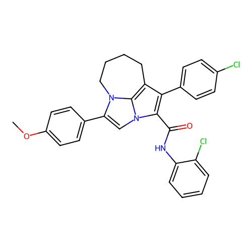 N-(2-chlorophenyl)-1-(4-chlorophenyl)-4-(4-methoxyphenyl)-5,6,7,8-tetrahydro-2a,4a-diazacyclopenta[cd]azulene-2-carboxamide structure