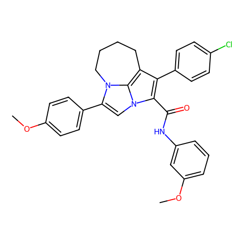 1-(4-chlorophenyl)-N-(3-methoxyphenyl)-4-(4-methoxyphenyl)-5,6,7,8-tetrahydro-2a,4a-diazacyclopenta[cd]azulene-2-carboxamide structure
