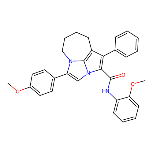 N-(2-methoxyphenyl)-4-(4-methoxyphenyl)-1-phenyl-5,6,7,8-tetrahydro-2a,4a-diazacyclopenta[cd]azulene-2-carboxamide structure