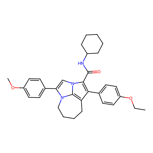 N-cyclohexyl-1-(4-ethoxyphenyl)-4-(4-methoxyphenyl)-5,6,7,8-tetrahydro-2a,4a-diazacyclopenta[cd]azulene-2-carboxamide structure
