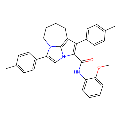 N-(2-methoxyphenyl)-1,4-bis(4-methylphenyl)-5,6,7,8-tetrahydro-2a,4a-diazacyclopenta[cd]azulene-2-carboxamide structure