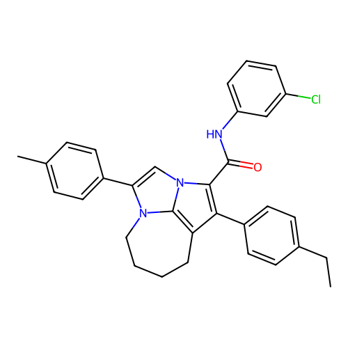 N-(3-chlorophenyl)-1-(4-ethylphenyl)-4-(4-methylphenyl)-5,6,7,8-tetrahydro-2a,4a-diazacyclopenta[cd]azulene-2-carboxamide structure
