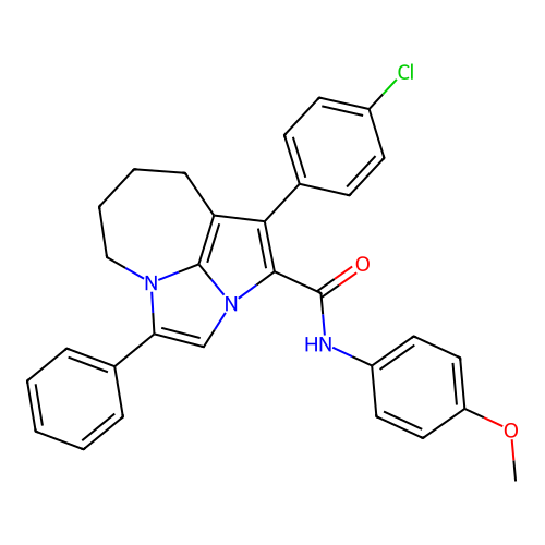 1-(4-chlorophenyl)-N-(4-methoxyphenyl)-4-phenyl-5,6,7,8-tetrahydro-2a,4a-diazacyclopenta[cd]azulene-2-carboxamide structure