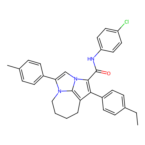 N-(4-chlorophenyl)-1-(4-ethylphenyl)-4-(4-methylphenyl)-5,6,7,8-tetrahydro-2a,4a-diazacyclopenta[cd]azulene-2-carboxamide structure