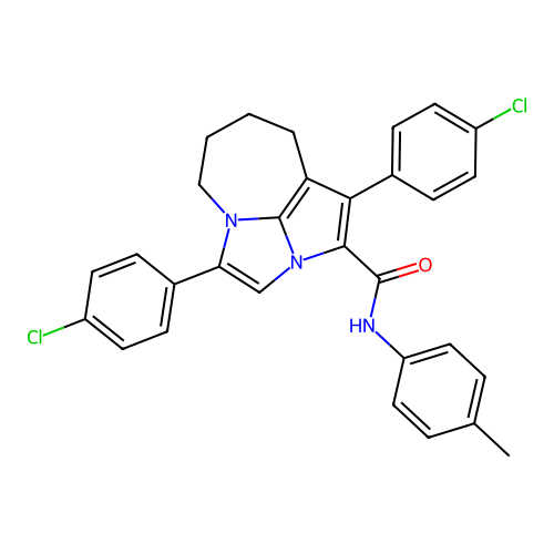1,4-bis(4-chlorophenyl)-N-(4-methylphenyl)-5,6,7,8-tetrahydro-2a,4a-diazacyclopenta[cd]azulene-2-carboxamide structure