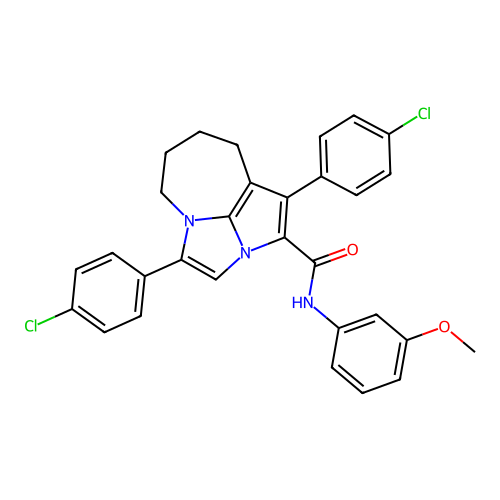 1,4-bis(4-chlorophenyl)-N-(3-methoxyphenyl)-5,6,7,8-tetrahydro-2a,4a-diazacyclopenta[cd]azulene-2-carboxamide structure