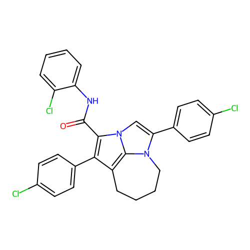 N-(2-chlorophenyl)-1,4-bis(4-chlorophenyl)-5,6,7,8-tetrahydro-2a,4a-diazacyclopenta[cd]azulene-2-carboxamide structure