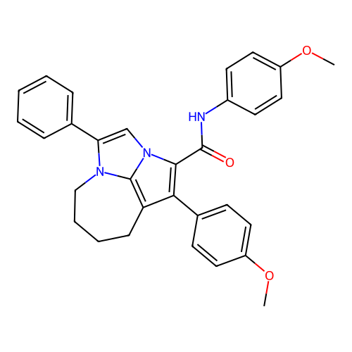 N,1-bis(4-methoxyphenyl)-4-phenyl-5,6,7,8-tetrahydro-2a,4a-diazacyclopenta[cd]azulene-2-carboxamide structure