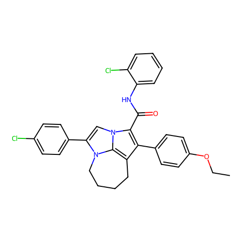 N-(2-chlorophenyl)-4-(4-chlorophenyl)-1-(4-ethoxyphenyl)-5,6,7,8-tetrahydro-2a,4a-diazacyclopenta[cd]azulene-2-carboxamide structure