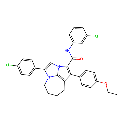 N-(3-chlorophenyl)-4-(4-chlorophenyl)-1-(4-ethoxyphenyl)-5,6,7,8-tetrahydro-2a,4a-diazacyclopenta[cd]azulene-2-carboxamide structure