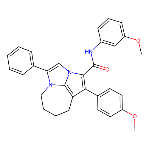 N-(3-methoxyphenyl)-1-(4-methoxyphenyl)-4-phenyl-5,6,7,8-tetrahydro-2a,4a-diazacyclopenta[cd]azulene-2-carboxamide structure