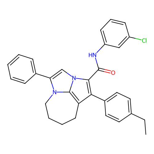 N-(3-chlorophenyl)-1-(4-ethylphenyl)-4-phenyl-5,6,7,8-tetrahydro-2a,4a-diazacyclopenta[cd]azulene-2-carboxamide structure