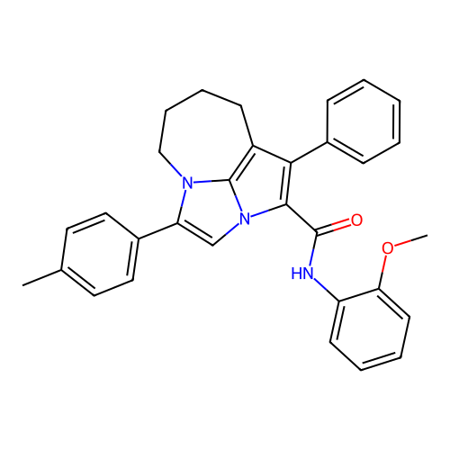 N-(2-methoxyphenyl)-1-phenyl-4-(p-tolyl)-5,6,7,8-tetrahydro-2a,4a-diazacyclopenta[cd]azulene-2-carboxamide structure