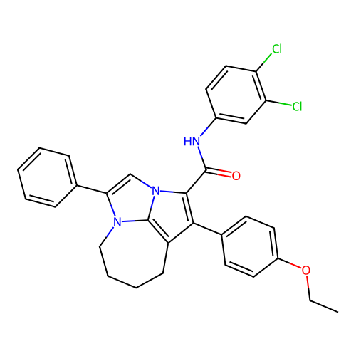 N-(3,4-dichlorophenyl)-1-(4-ethoxyphenyl)-4-phenyl-5,6,7,8-tetrahydro-2a,4a-diazacyclopenta[cd]azulene-2-carboxamide structure