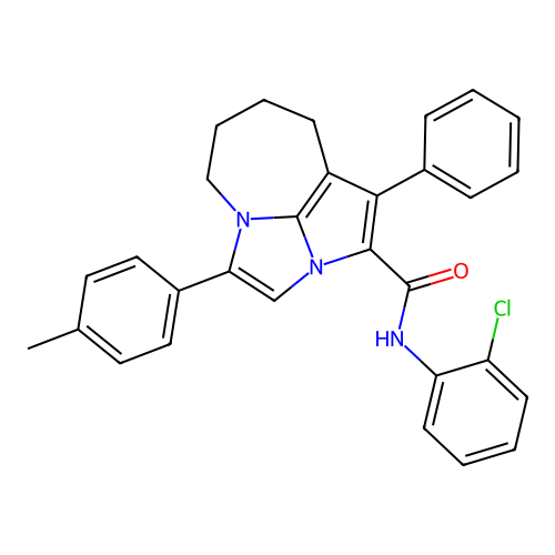 N-(2-chlorophenyl)-1-phenyl-4-(p-tolyl)-5,6,7,8-tetrahydro-2a,4a-diazacyclopenta[cd]azulene-2-carboxamide structure