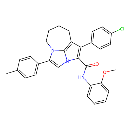 1-(4-chlorophenyl)-N-(2-methoxyphenyl)-4-(4-methylphenyl)-5,6,7,8-tetrahydro-2a,4a-diazacyclopenta[cd]azulene-2-carboxamide structure