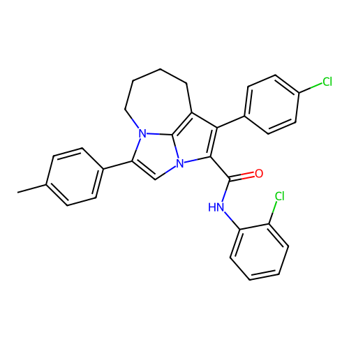 N-(2-chlorophenyl)-1-(4-chlorophenyl)-4-(4-methylphenyl)-5,6,7,8-tetrahydro-2a,4a-diazacyclopenta[cd]azulene-2-carboxamide structure