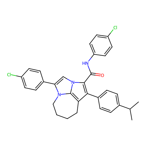 N,4-bis(4-chlorophenyl)-1-(4-isopropylphenyl)-5,6,7,8-tetrahydro-2a,4a-diazacyclopenta[cd]azulene-2-carboxamide structure