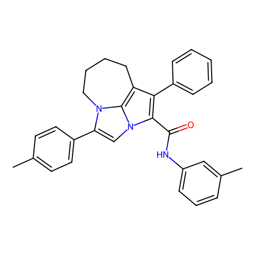 1-phenyl-N-(m-tolyl)-4-(p-tolyl)-5,6,7,8-tetrahydro-2a,4a-diazacyclopenta[cd]azulene-2-carboxamide structure