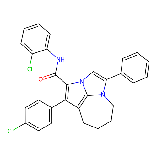 N-(2-chlorophenyl)-1-(4-chlorophenyl)-4-phenyl-5,6,7,8-tetrahydro-2a,4a-diazacyclopenta[cd]azulene-2-carboxamide structure
