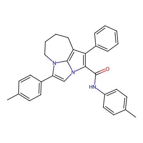 1-phenyl-N,4-di-p-tolyl-5,6,7,8-tetrahydro-2a,4a-diazacyclopenta[cd]azulene-2-carboxamide structure