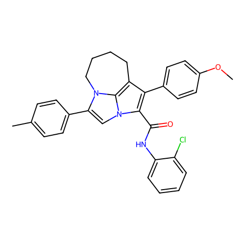 N-(2-chlorophenyl)-1-(4-methoxyphenyl)-4-(4-methylphenyl)-5,6,7,8-tetrahydro-2a,4a-diazacyclopenta[cd]azulene-2-carboxamide structure
