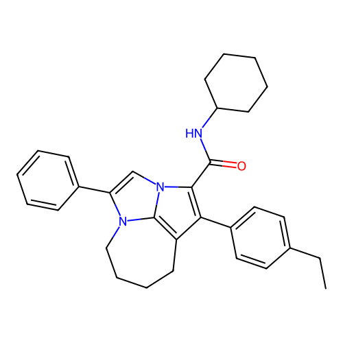 N-cyclohexyl-1-(4-ethylphenyl)-4-phenyl-5,6,7,8-tetrahydro-2a,4a-diazacyclopenta[cd]azulene-2-carboxamide structure