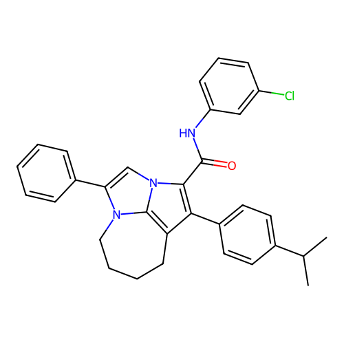 N-(3-chlorophenyl)-1-(4-isopropylphenyl)-4-phenyl-5,6,7,8-tetrahydro-2a,4a-diazacyclopenta[cd]azulene-2-carboxamide structure